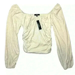 NWT Lulus Call Me Anyways Beige Ribbed Ruched Long Sleeve Top XL